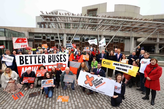 Scotland Demands Better Buses rally at the Scottish Parliament on 2 September 2026